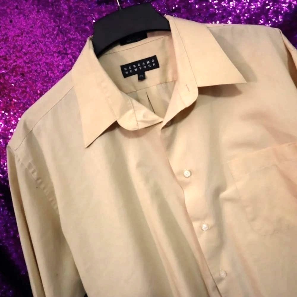 Yellow Button Down Shirt 17.5 Bergamo New York Mens Short Sleeve Pocket Top